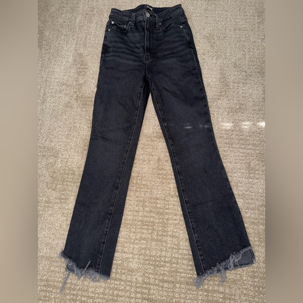 PAIGE Claudine High-rise Black Flare ankle Jeans with Frayed Hem